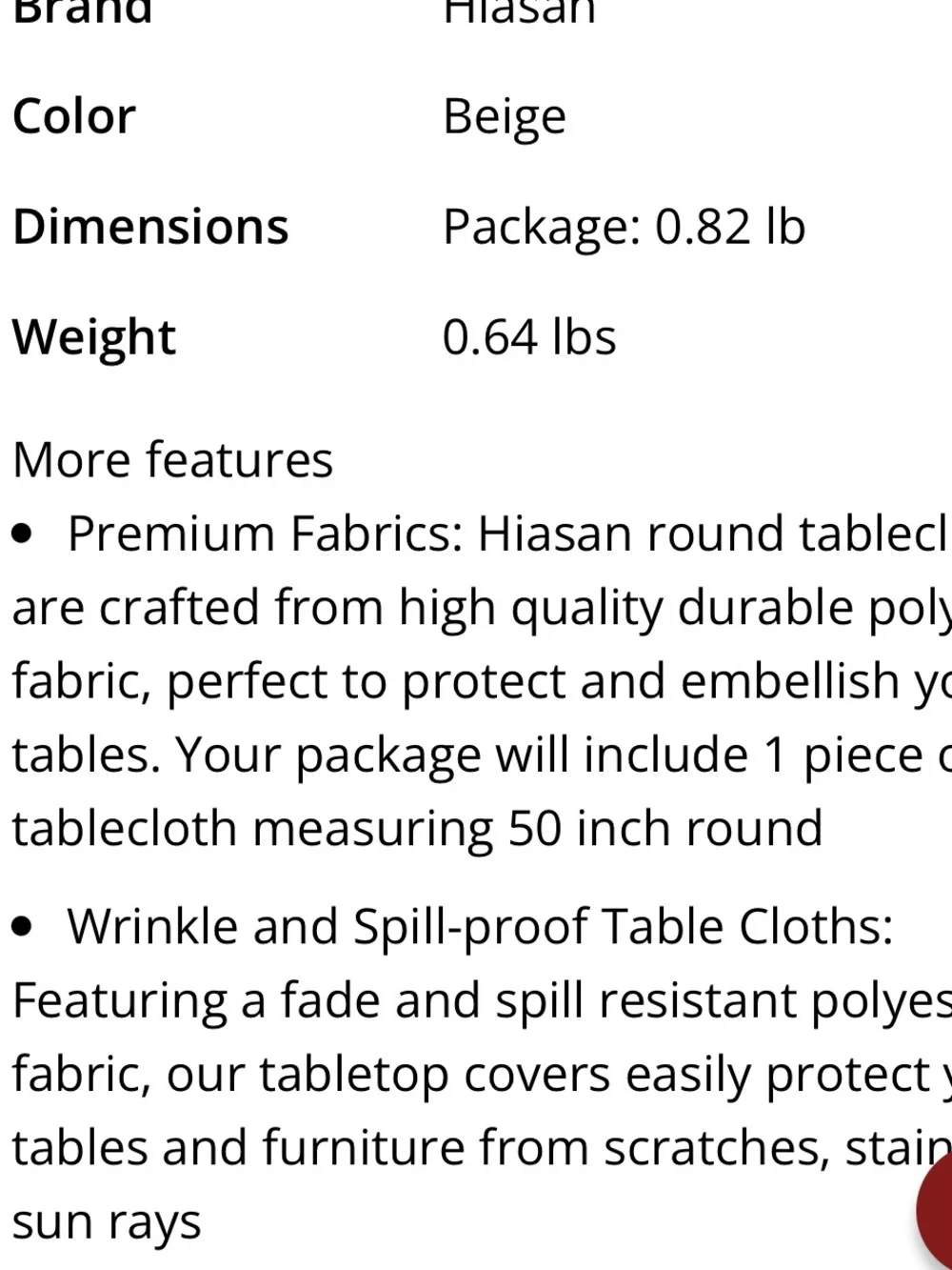 Multi-Purpose Polyester Tablecloth Wrinkle-Free Spill-proof 50” Round - BEIGE